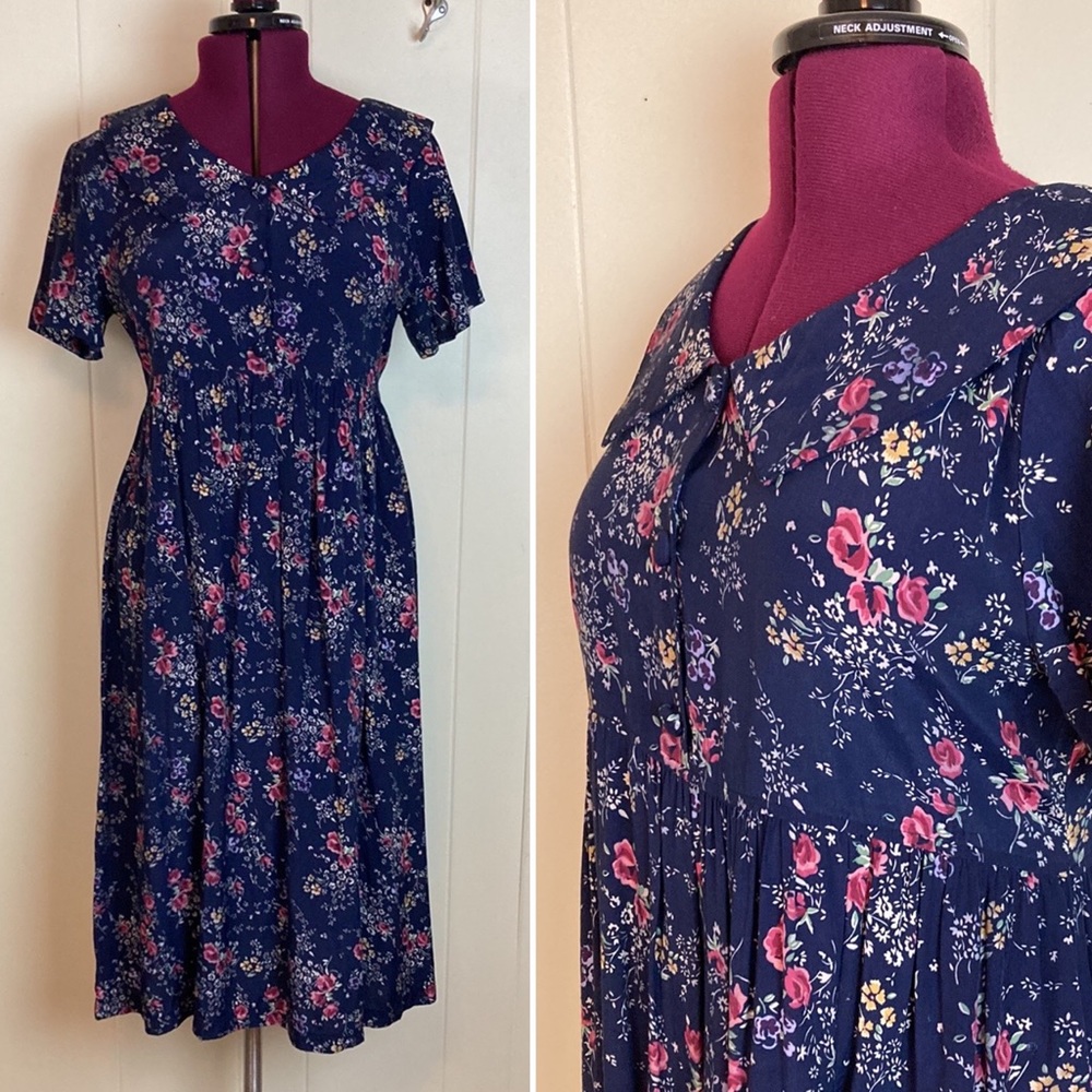 Vintage 80s 90s Boho Grunge Floral Dress Large Festival Prairie Casual